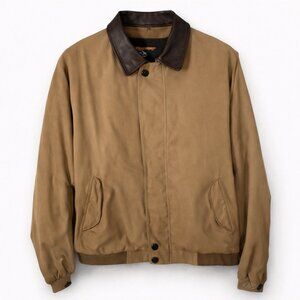 Eddie Bauer Harrington Bomber Jacket Khaki Leather Collar Classic Mens Size L